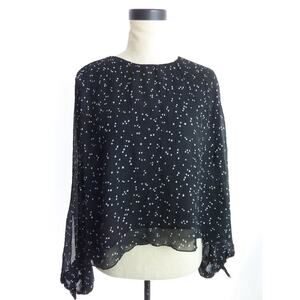 Zara Black and White Dot Chiffon Long Sleeve Blouse XL